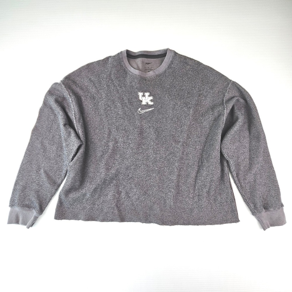 Nike Yoga Kentucky Wildcats Sweatshirt Gray Textured Raw Hem Crop M UK Logo